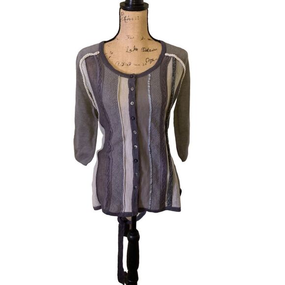 J. Jill Striped Wool & Mohair Blend Cardigan Sweater Size LP - Picture 2 of 13